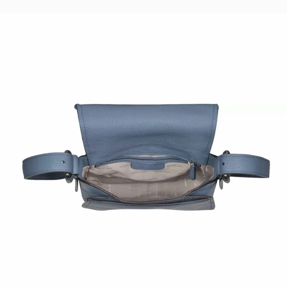 MICHAEL KORS Maxine Large Saddle Bag Blue Pebbled Leather